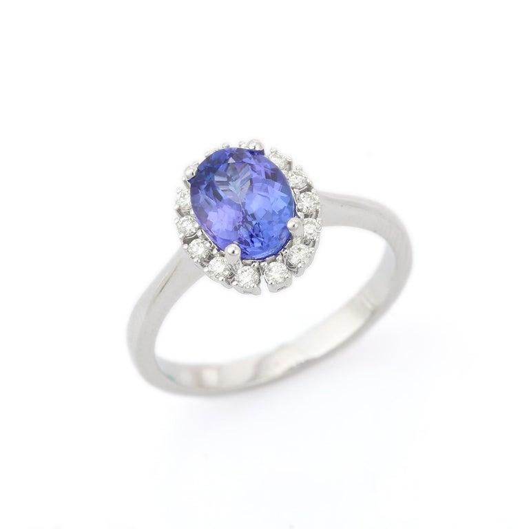 En venta: 1,45 Ct. Anillo de compromiso de diamante tanzanita certificado tachonado en oro blanco de 18k  4