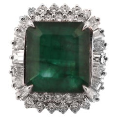 14.5 Carat Emerald and 3.16 Carat Diamond Ring