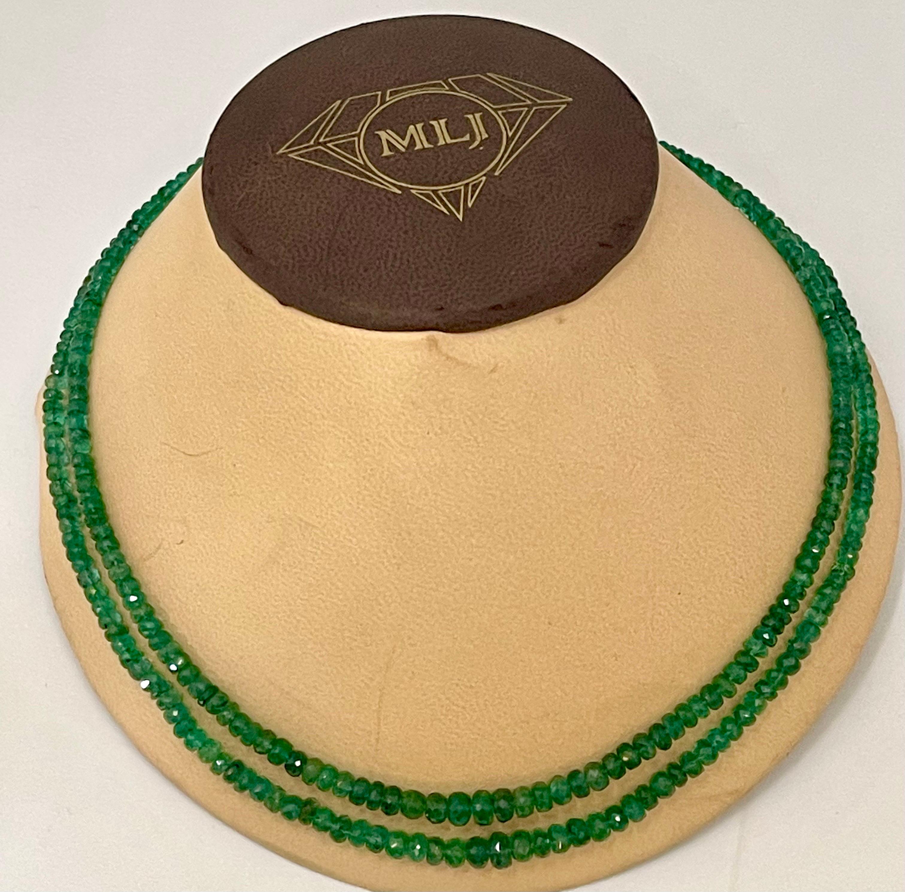 145 Ct Fine Natural Emerald Beads 2 Line Necklace with 14 Kt Yellow Gold Clasp 5