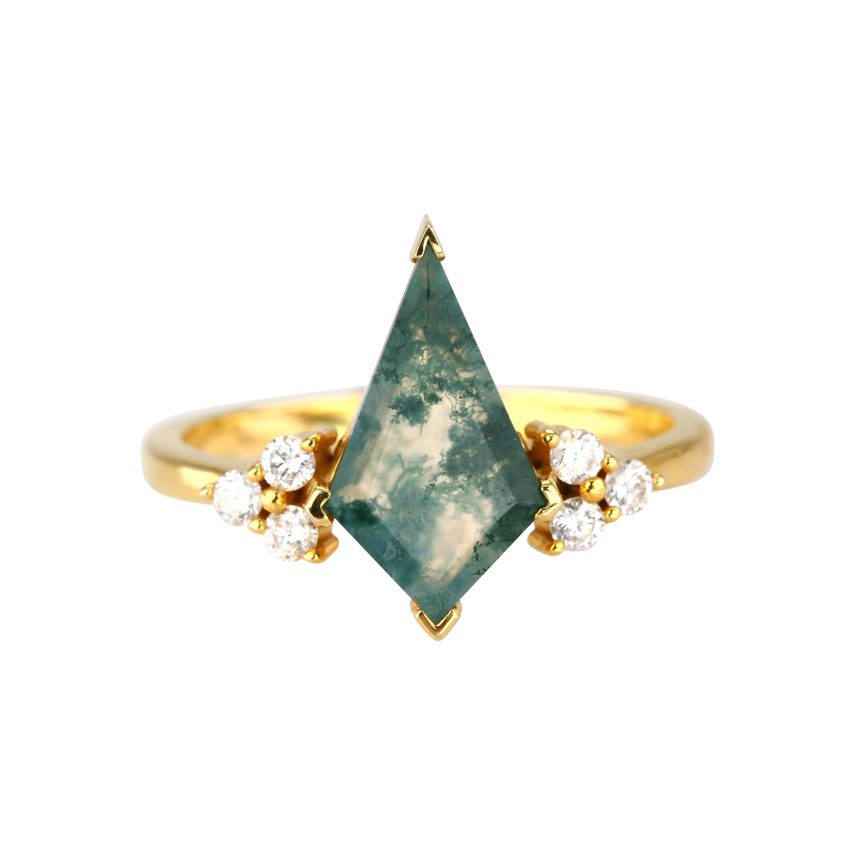 1.45 Ct. Moss Agate with Diamond Cocktail Ring For Sale