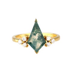 Antique 1.45 Ct. Moss Agate with Diamond Cocktail Ring