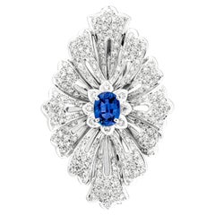 1.45 Ct Natural Blue Sapphire and 1.47 Ct Natural White Diamonds Brooch
