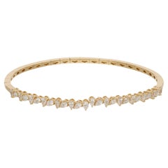 1.45ct Pear Diamond Bangle Bracelet 18 Karat Yellow Gold Handmade Fine Jewelry