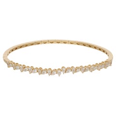 1.45ct Pear Diamond Bangle Bracelet 18 Karat Yellow Gold Handmade Fine Jewelry