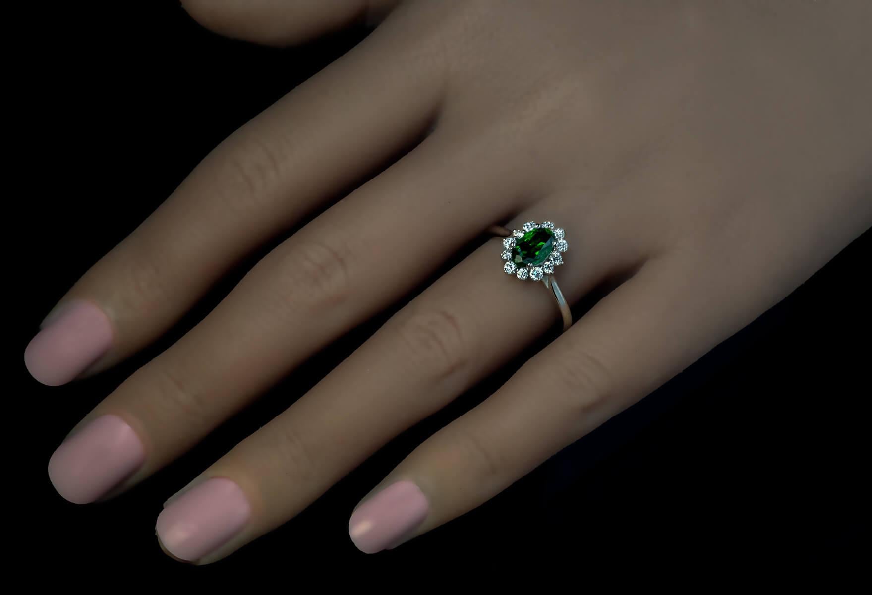 1.45 Ct Russian Demantoid Diamond Platinum Ring In New Condition For Sale In Chicago, IL