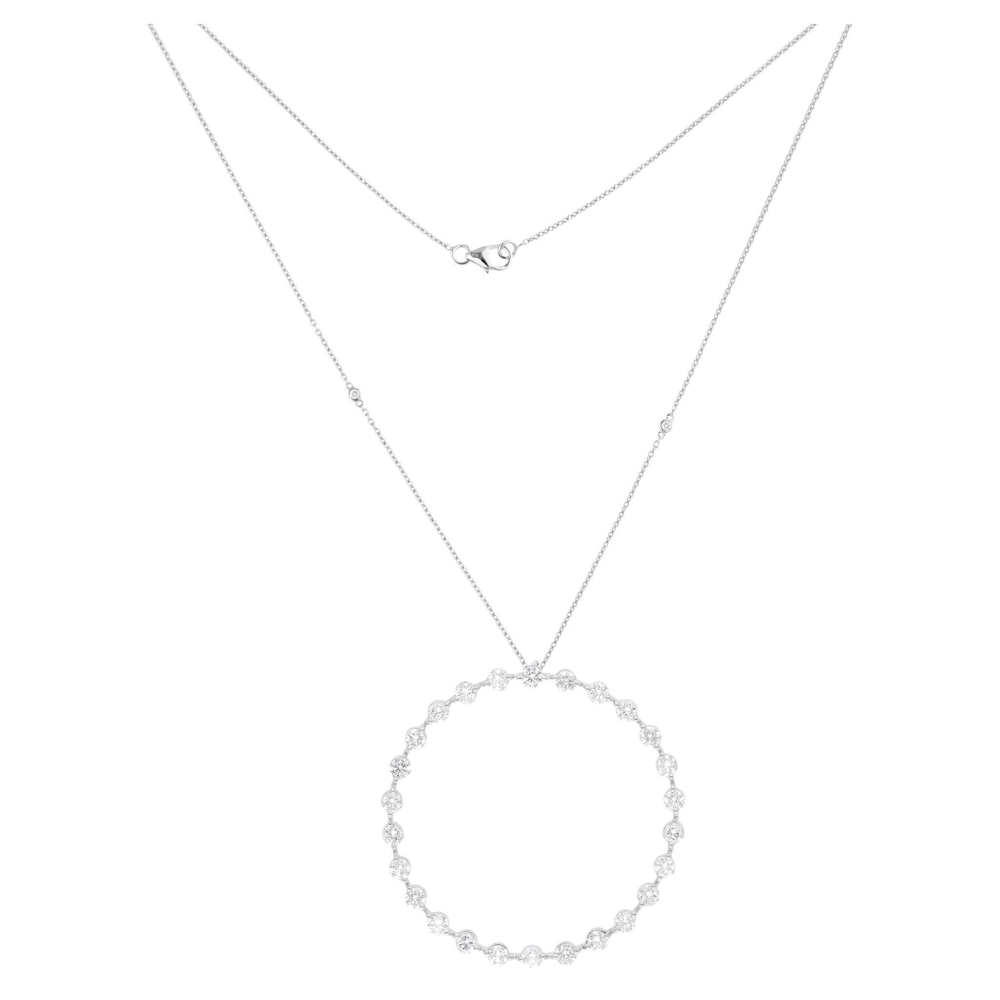 1.45 Ct SI Clarity HI Color Diamond Circle Pendant Necklace 18 Karat White Gold