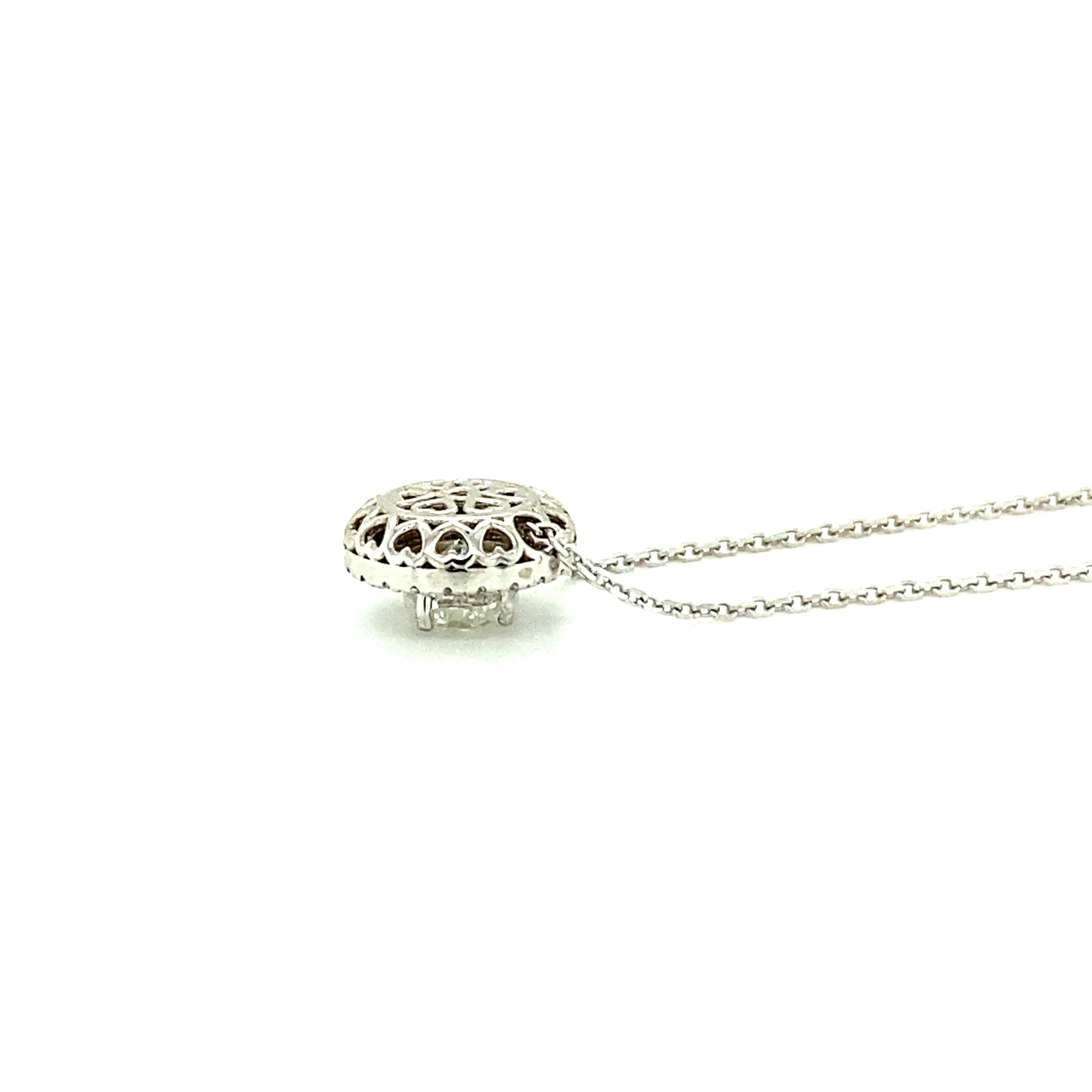 Ciondolo con diamante in oro bianco da 1,45 carati con collana, oro bianco 14 carati In condizioni Nuovo in vendita a Miami, FL