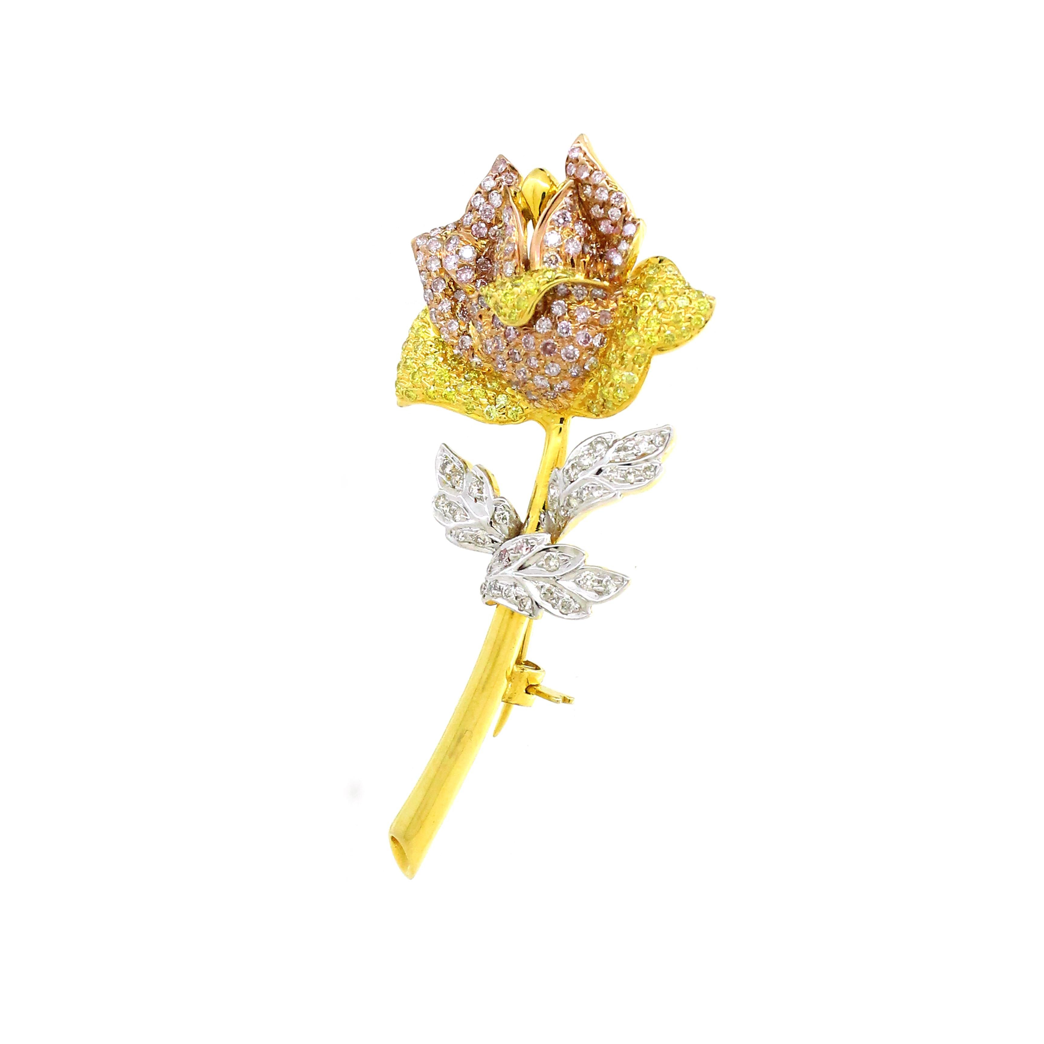 Modern 1.45 cts of Diamond Rose Pendant cum Brooch