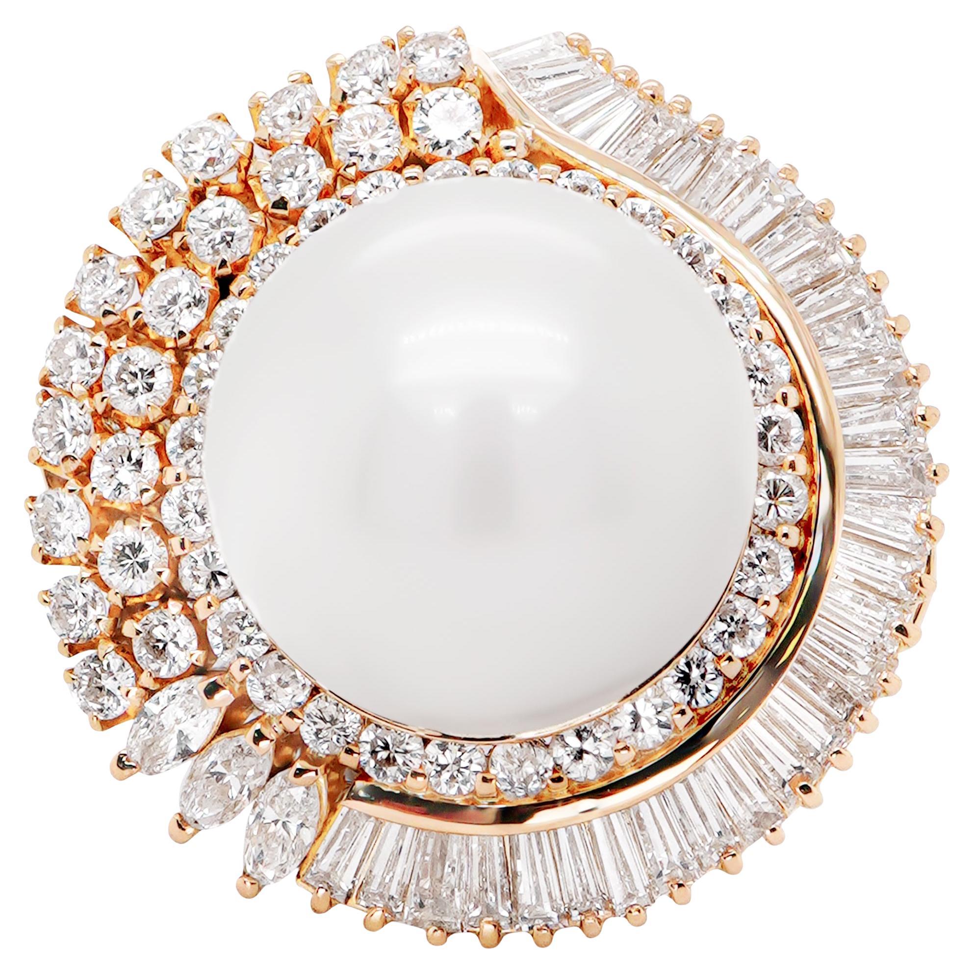 14.5 mm South Sea Pearl With 2.49 carat D Color VVS 1 Clarity Diamond Ring