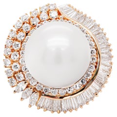 14.5 mm South Sea Pearl With 2.49 carat D Color VVS 1 Clarity Diamond Ring