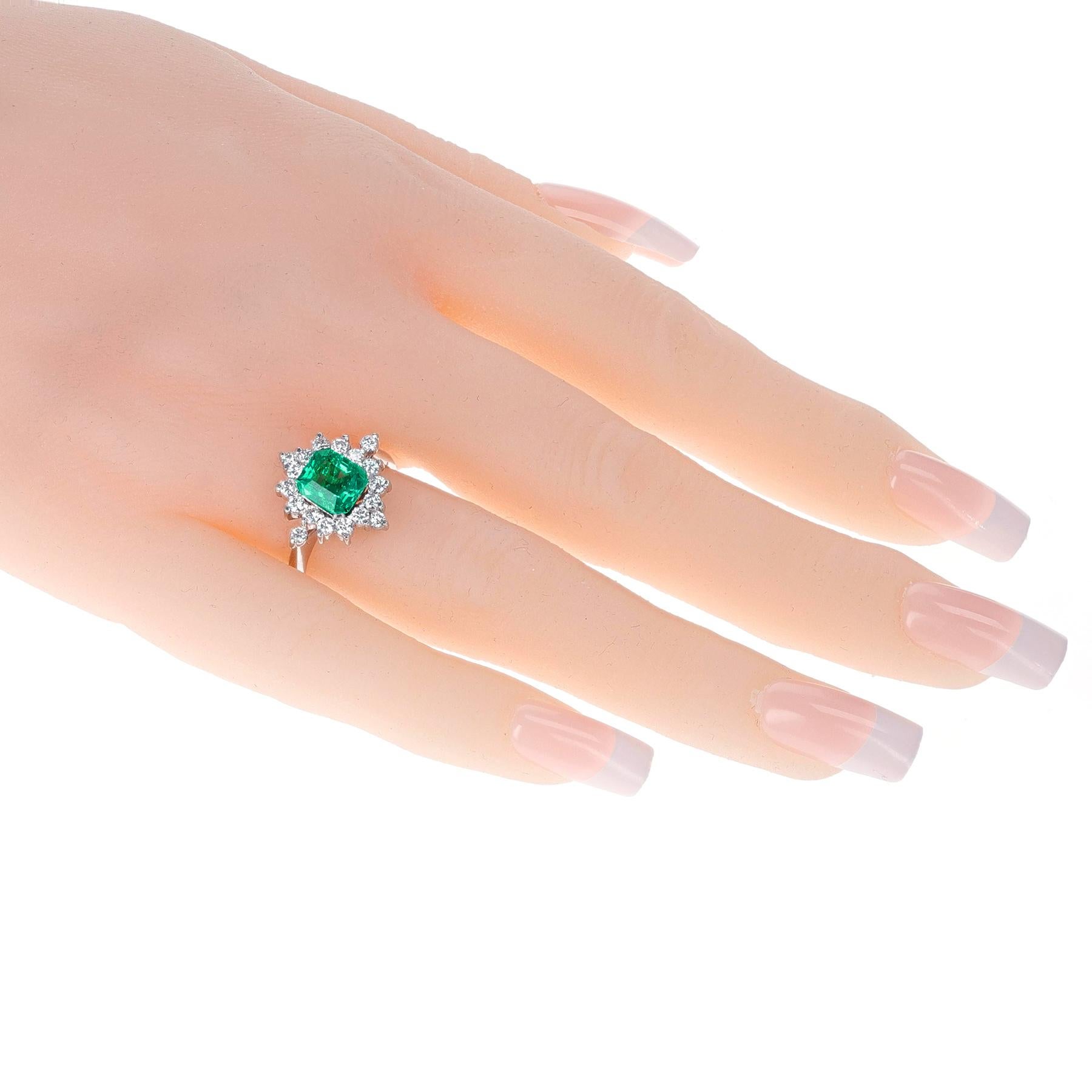Emerald Cut 1.45 Square Emerald-Cut and Diamond Ring, 18K White Gold For Sale