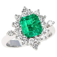 Vintage 1.45 Square Emerald-Cut and Diamond Ring, 18K White Gold