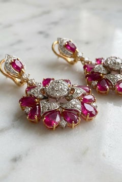 Pendientes de gota de rubí y diamantes de oro rosa de 18 quilates y 14,50 quilates