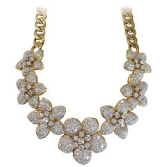 14.50 Carat Diamond Flower Estate 18 Karat Curb Link Necklace