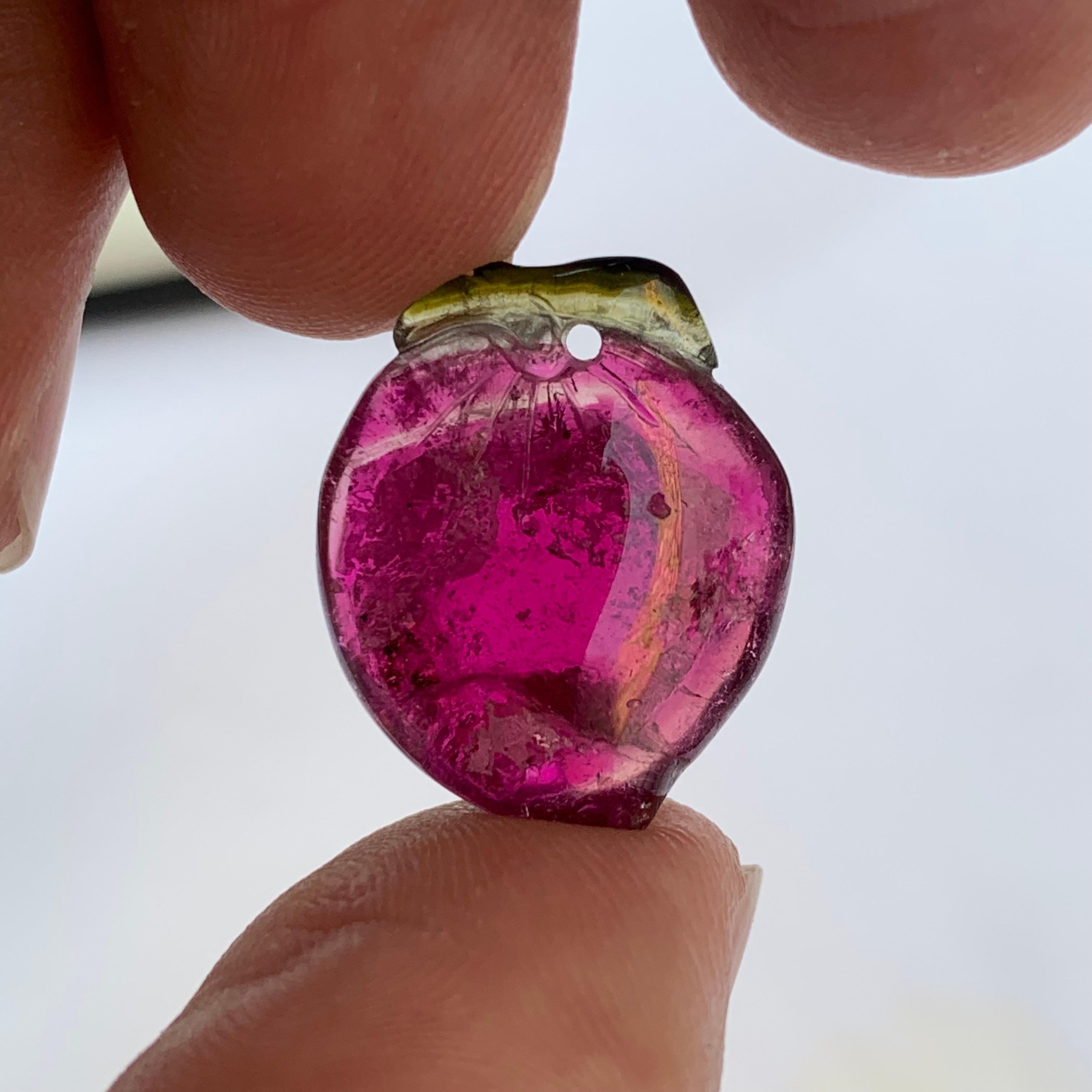14.50 Carat Faceted Strawberry Shape Watermelon Tourmaline Drilled Carving For Sale 1