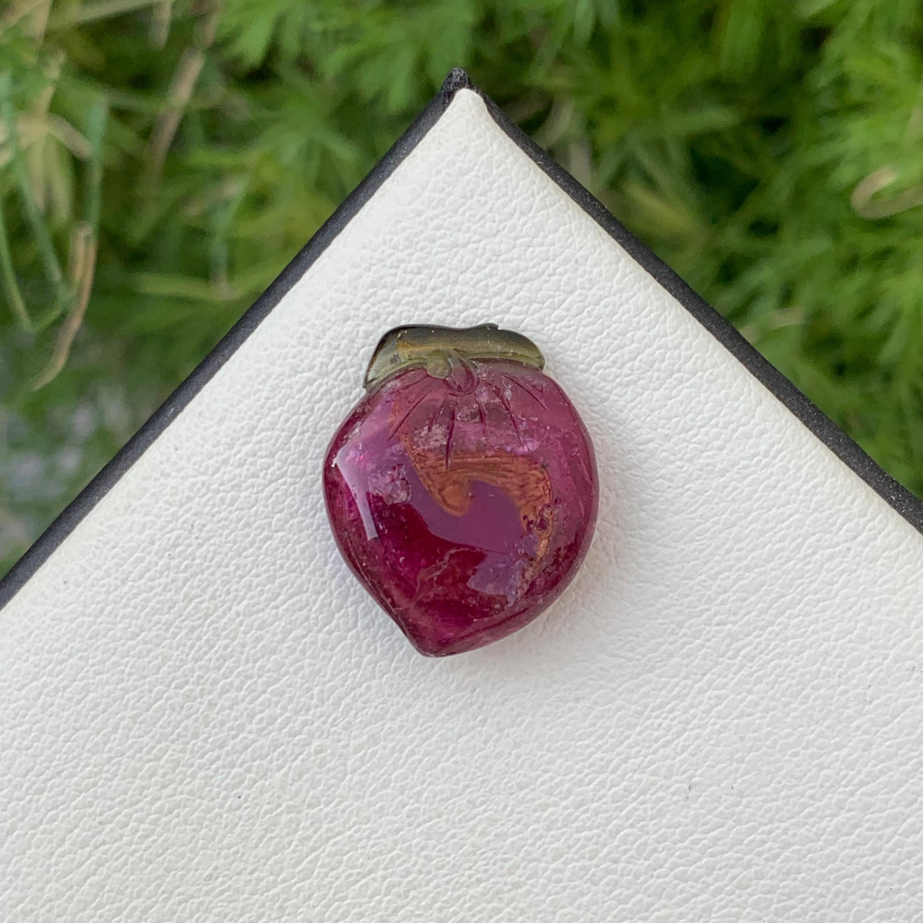 Carved 14.50 Carat Faceted Strawberry Shape Watermelon Tourmaline Drilled Carving For Sale