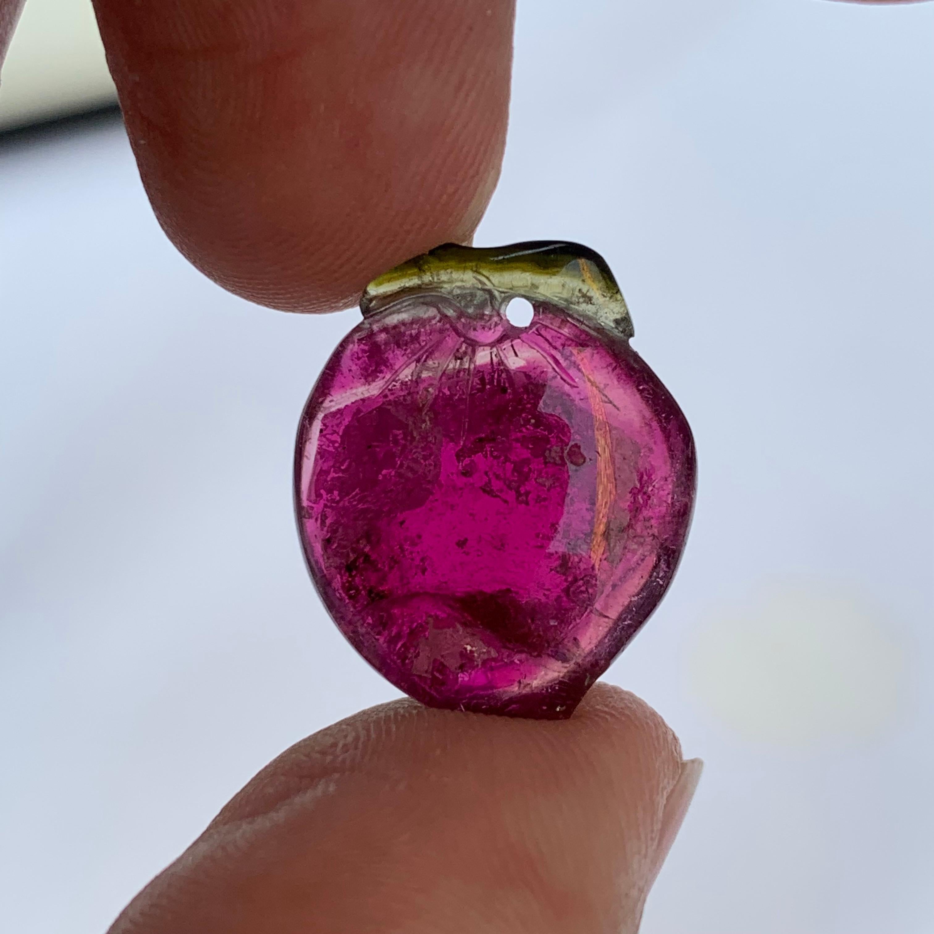 18th Century and Earlier 14.50 Carat Faceted Strawberry Shape Watermelon Tourmaline Drilled Carving For Sale