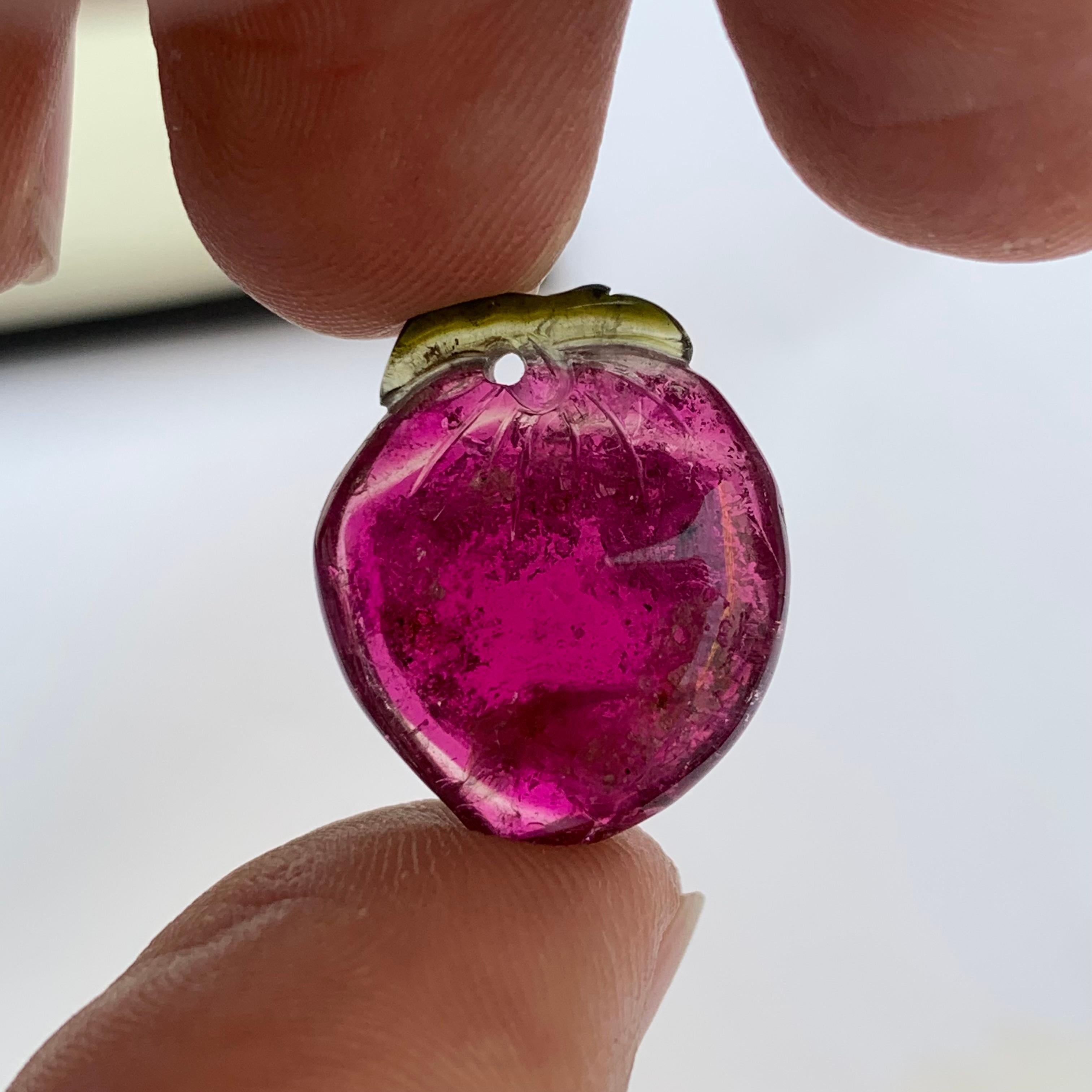 Crystal 14.50 Carat Faceted Strawberry Shape Watermelon Tourmaline Drilled Carving For Sale