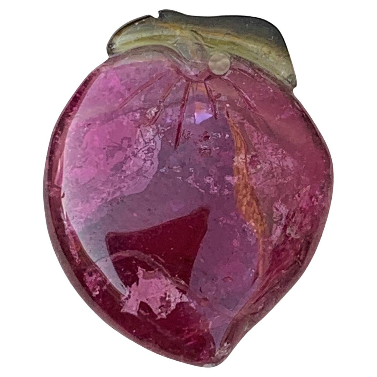 14.50 Carat Faceted Strawberry Shape Watermelon Tourmaline Drilled Carving For Sale