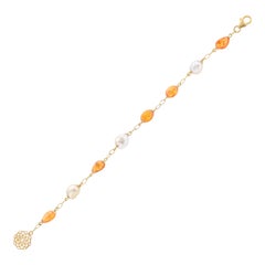 14.50 Carat Mandarin Garnet South Sea Pearl 18 Karat Yellow Gold Bracelet