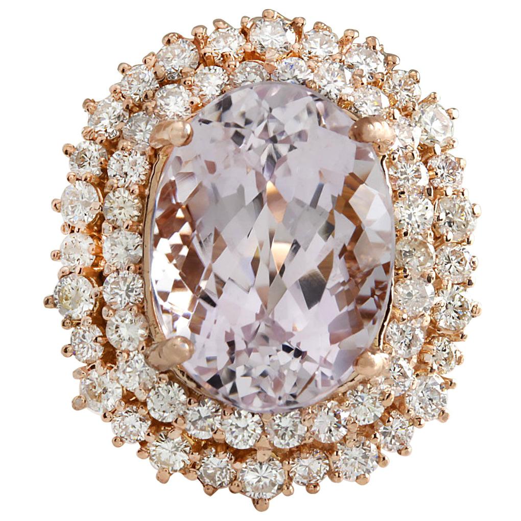 14.50 Carat Morganite 18 Karat Rose Gold Diamond Ring For Sale