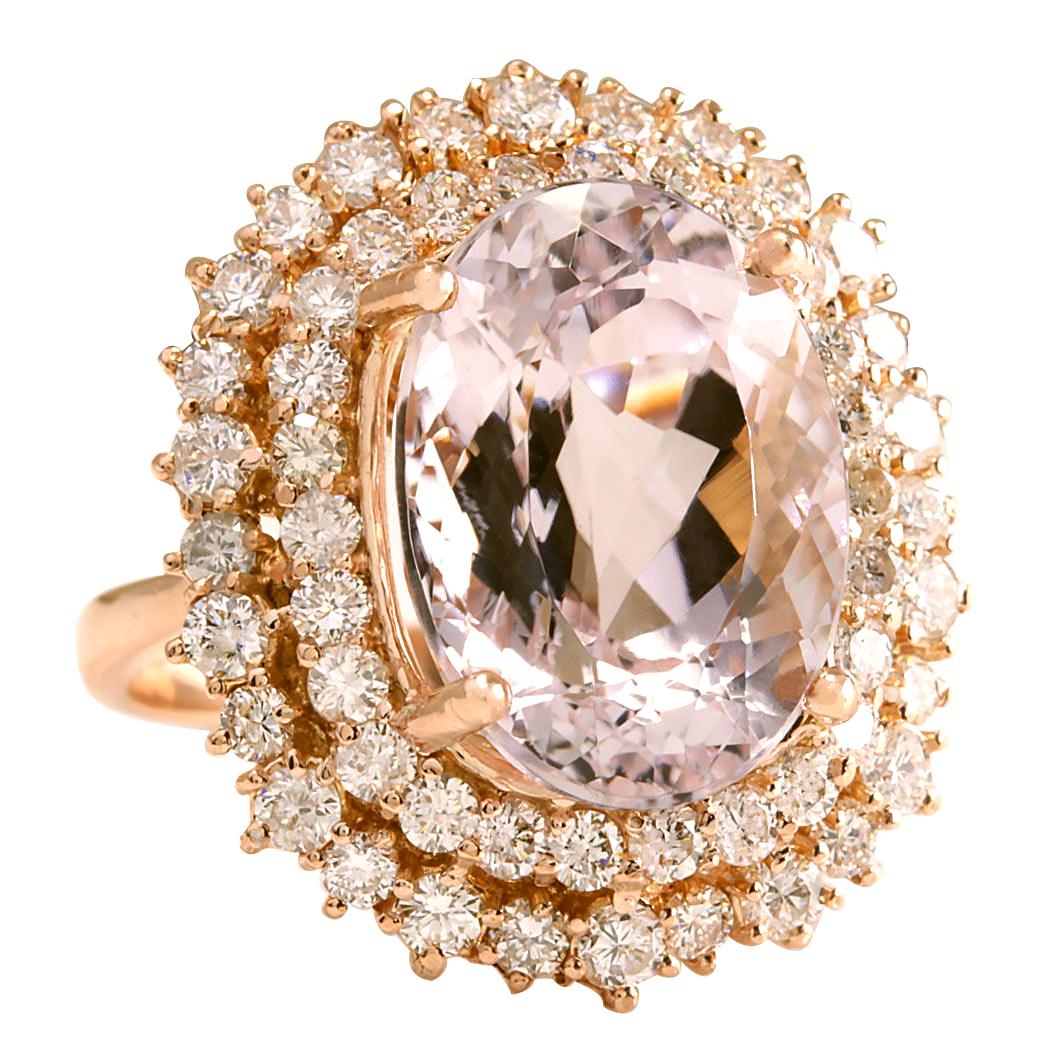 Stamped: 18K Rose Gold<br />Total Ring Weight: 10.6 Grams<br />Ring Length: N/A<br />Ring Width: N/A<br />Gemstone Weight: Total  Morganite Weight is 12.00 Carat (Measures: 16.25x12.12 mm)<br />Color: Peach<br />Diamond Weight: Total  Diamond Weight