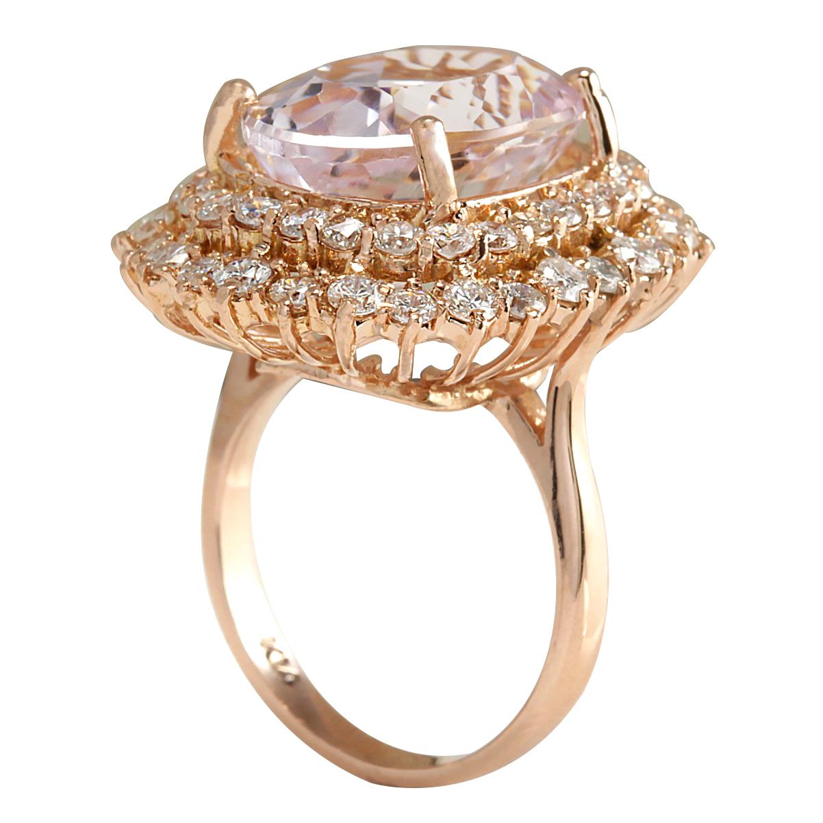 14.50 Carat Morganite 18 Karat Rose Gold Diamond Ring In New Condition For Sale In Los Angeles, CA