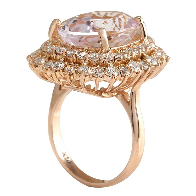 14.50 Carat Morganite 18 Karat Rose Gold Diamond Ring For Sale at 1stDibs