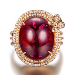 14.50 Carat Red Tourmaline Diamond Ring 18 Karat Rose Gold