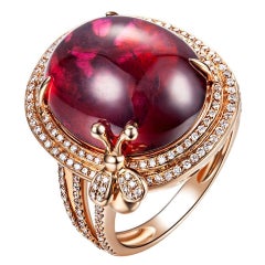 14.50 Carat Red Tourmaline Diamond Ring 18 Karat Rose Gold