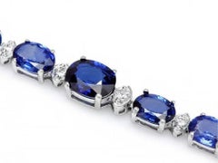 14.50 Natural Blue Sapphire and Diamond 14K Solid White Gold Bracelet