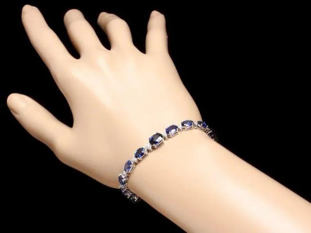 14.50 Natural Blue Sapphire and Diamond 14K Solid White Gold Bracelet In New Condition For Sale In Los Angeles, CA