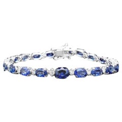 14.50 Natural Blue Sapphire and Diamond 14K Solid White Gold Bracelet