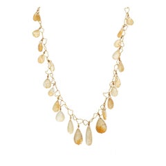 145.00 Carat Citrine Carved Quartz Yellow Gold Adjustable Necklace