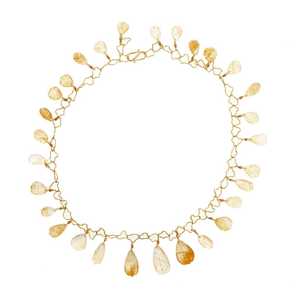 145.00 Carat Citrine Carved Quartz Yellow Gold Adjustable Necklace For Sale 2