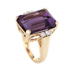14.50ct Amethyst Diamond Ring Vintage 14k Yellow Gold Emerald Cut Fine Jewelry