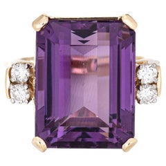 14.50ct Amethyst Diamond Ring Vintage 14k Yellow Gold Emerald Cut Fine Jewelry