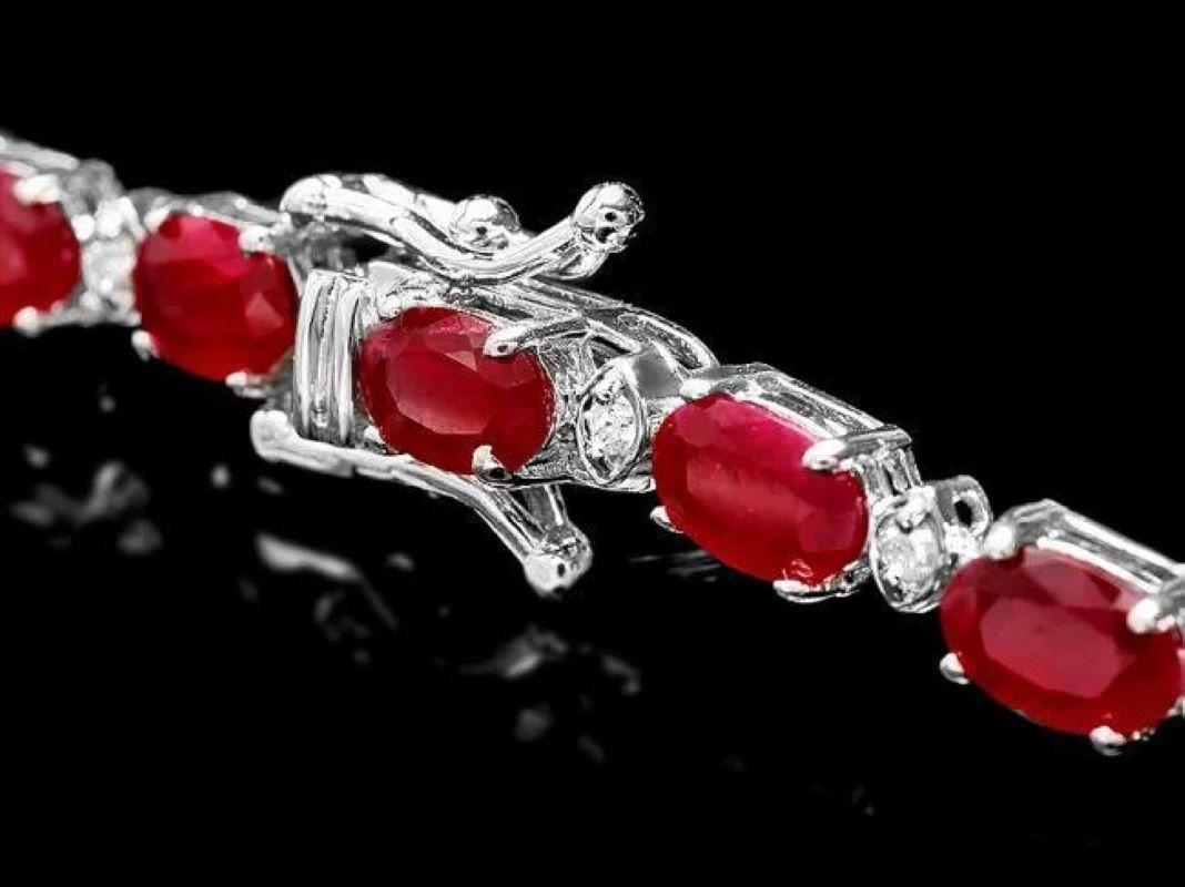 Mixed Cut 14.50Ct Natural Ruby and  Diamond 14K Solid White Gold Bracelet For Sale