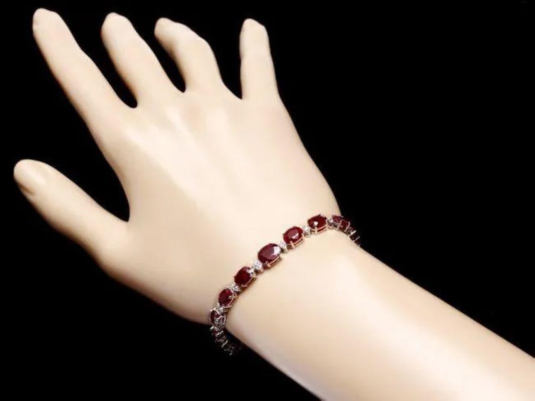 Women's 14.50Ct Natural Ruby and  Diamond 14K Solid White Gold Bracelet For Sale