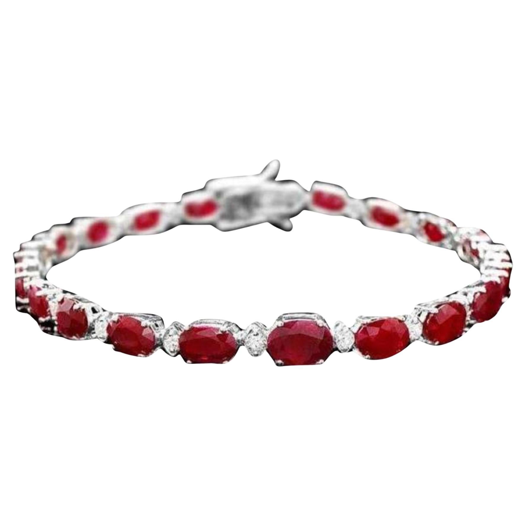 14.50Ct Natural Ruby and  Diamond 14K Solid White Gold Bracelet For Sale
