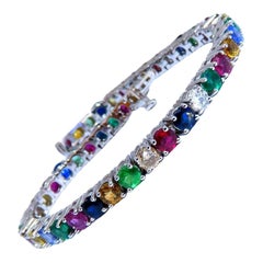14.50ct Natural Sapphire Ruby Emerald Diamond Tennis Bracelet 14kt. Gem Line*