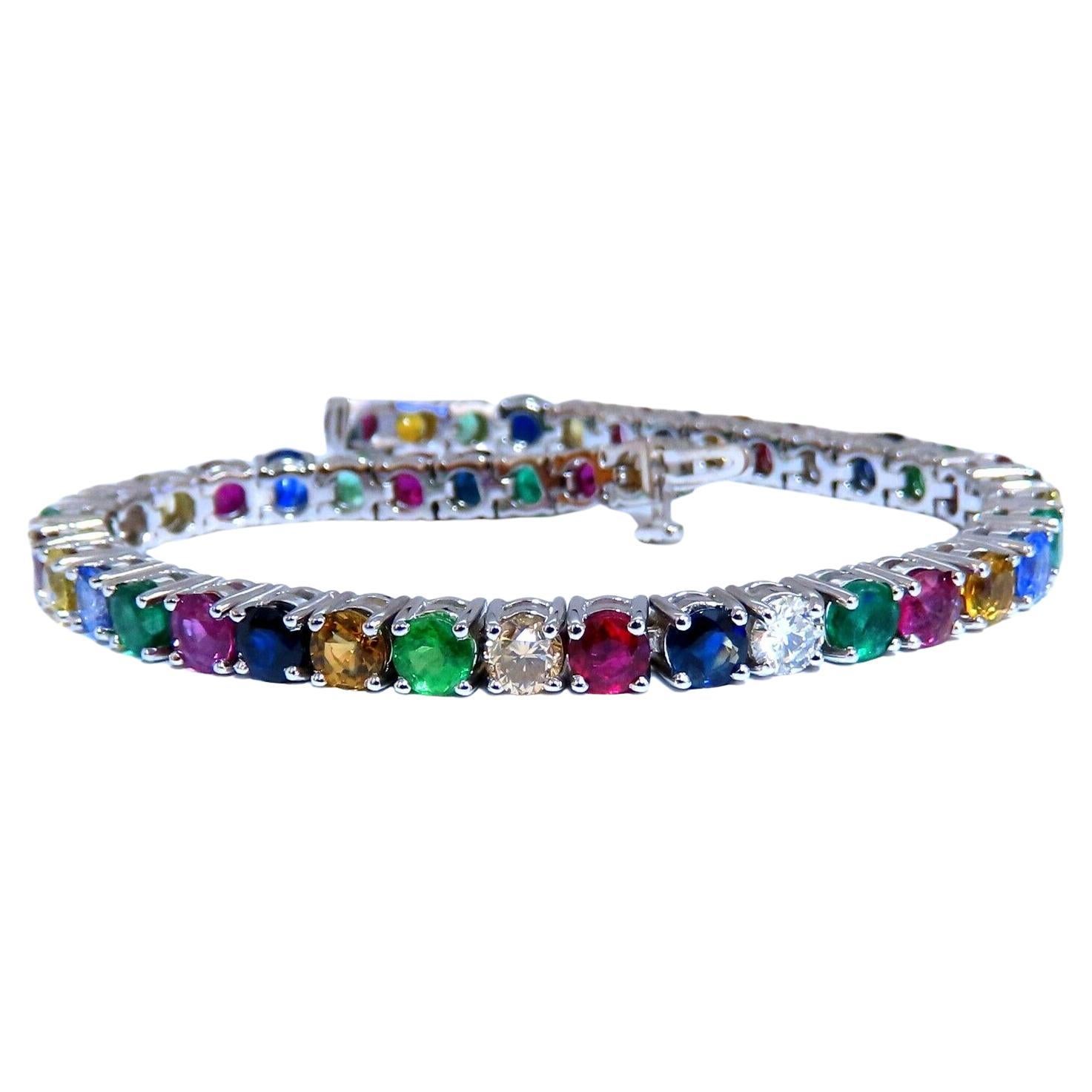 14.50ct Natural Sapphire Ruby Emerald Diamond Tennis Bracelet 14kt. Gem Line