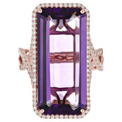14.50Cts Amethyst and Diamond 14 Karat Rose Gold for Cocktail & Daily Wear