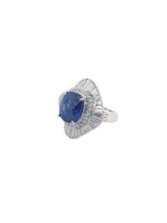 GIA 14.50cts Diamond Sri Lanka Sapphire Platinum Cluster Cocktail Ring