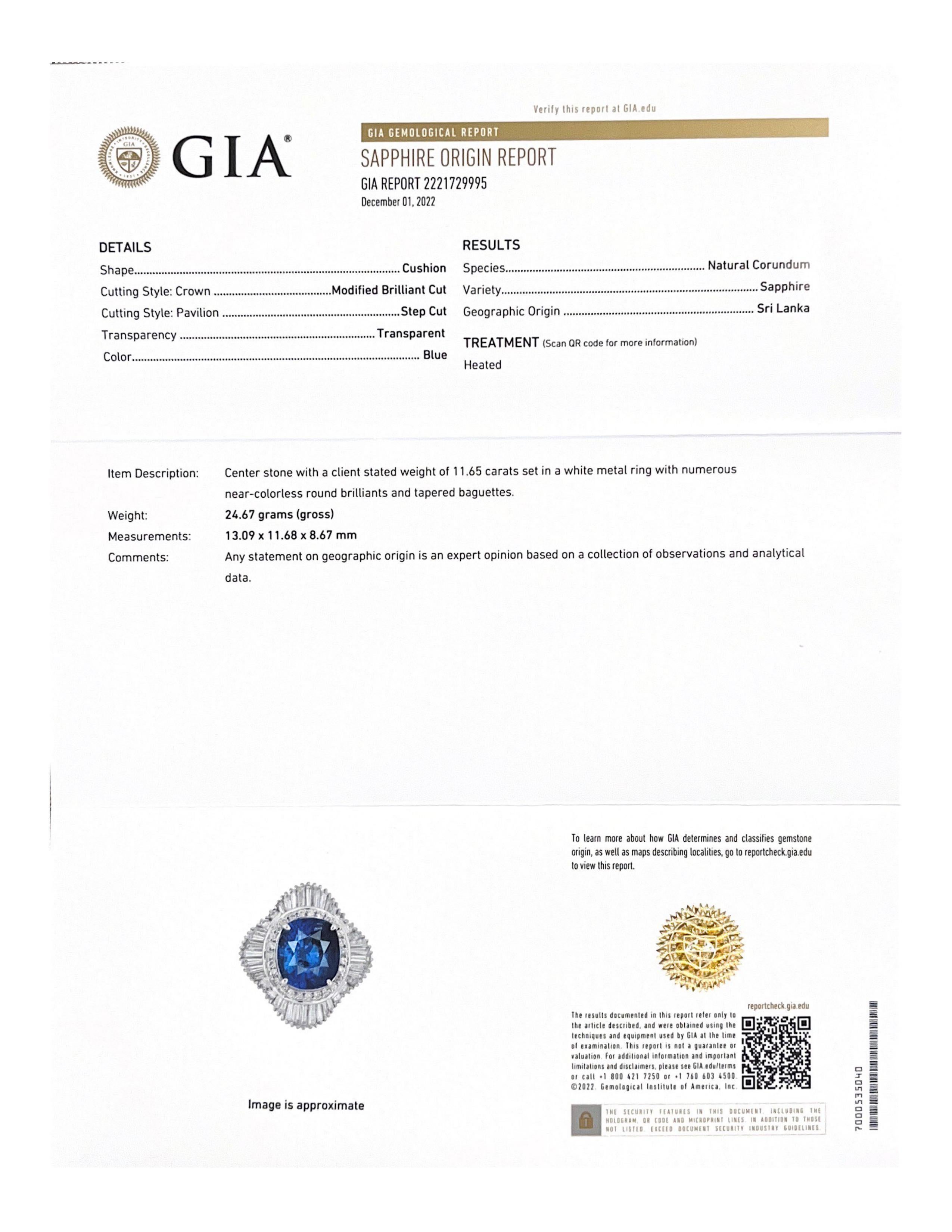 GIA 14.50cts Diamond Sri Lanka Sapphire Platinum Cluster Cocktail Ring In New Condition For Sale In Miami, FL