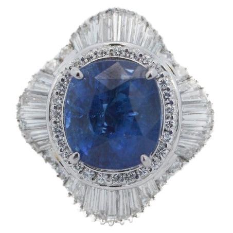 GIA 14.50cts Diamond Sri Lanka Sapphire Platinum Cluster Cocktail Ring For Sale