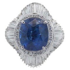 GIA 14.50cts Diamond Sri Lanka Sapphire Platinum Cluster Cocktail Ring