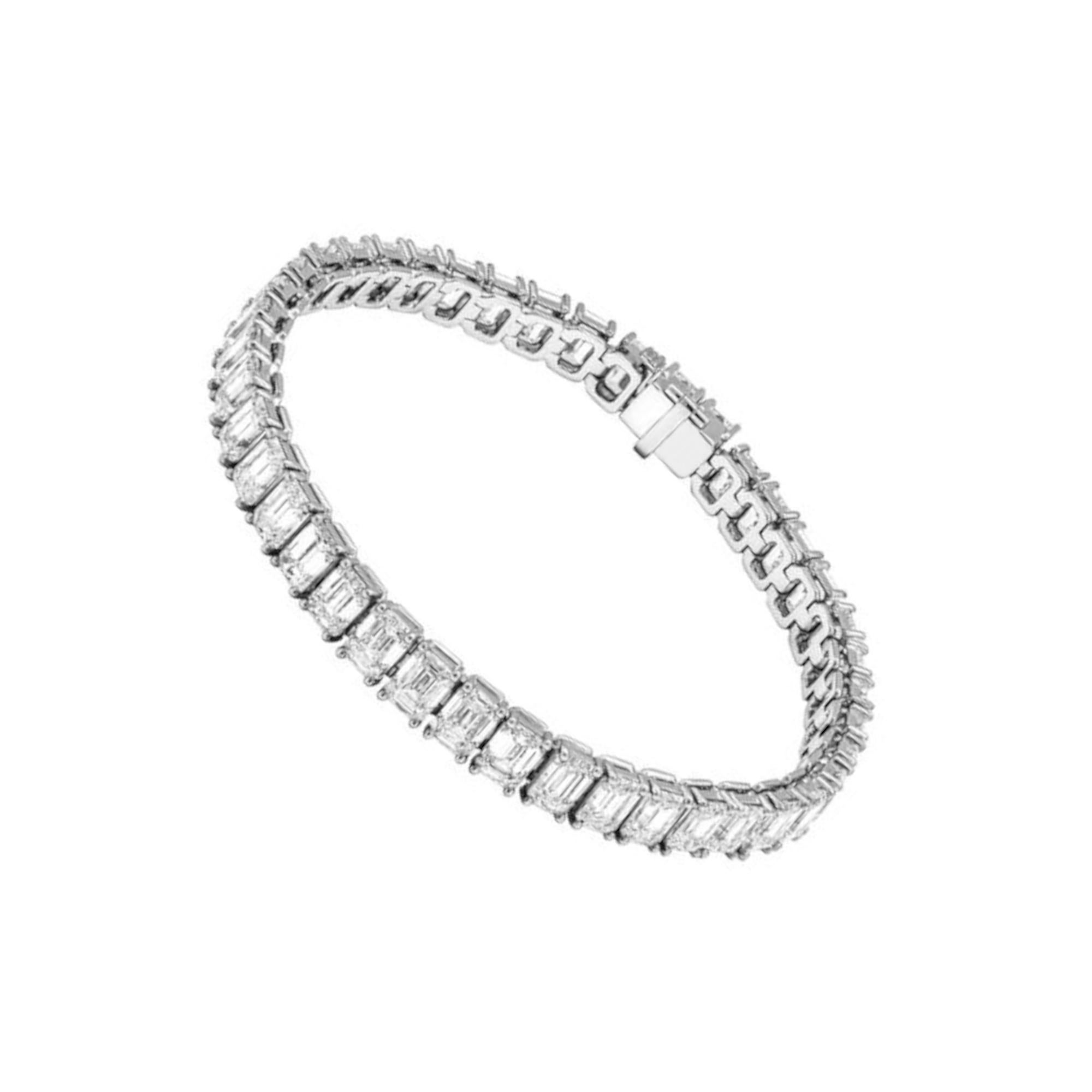 Pulsera de tenis con diamantes de color F-G de 14,50 ctw en oro blanco de 14 quilates Corte esmeralda en venta