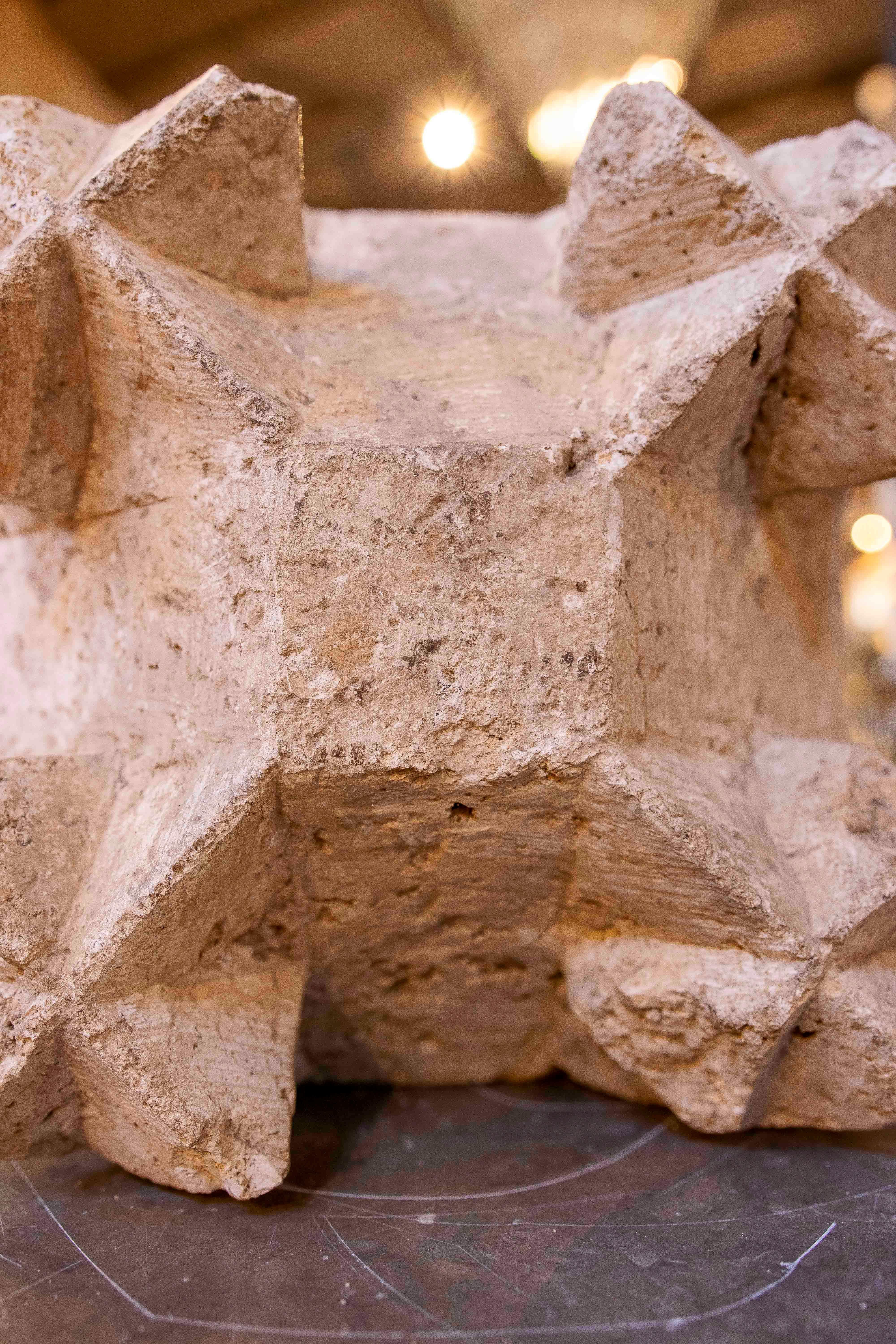 1450s Hand Carved Stone Ceiling Keystone, Gothic with Characteristic Points 5