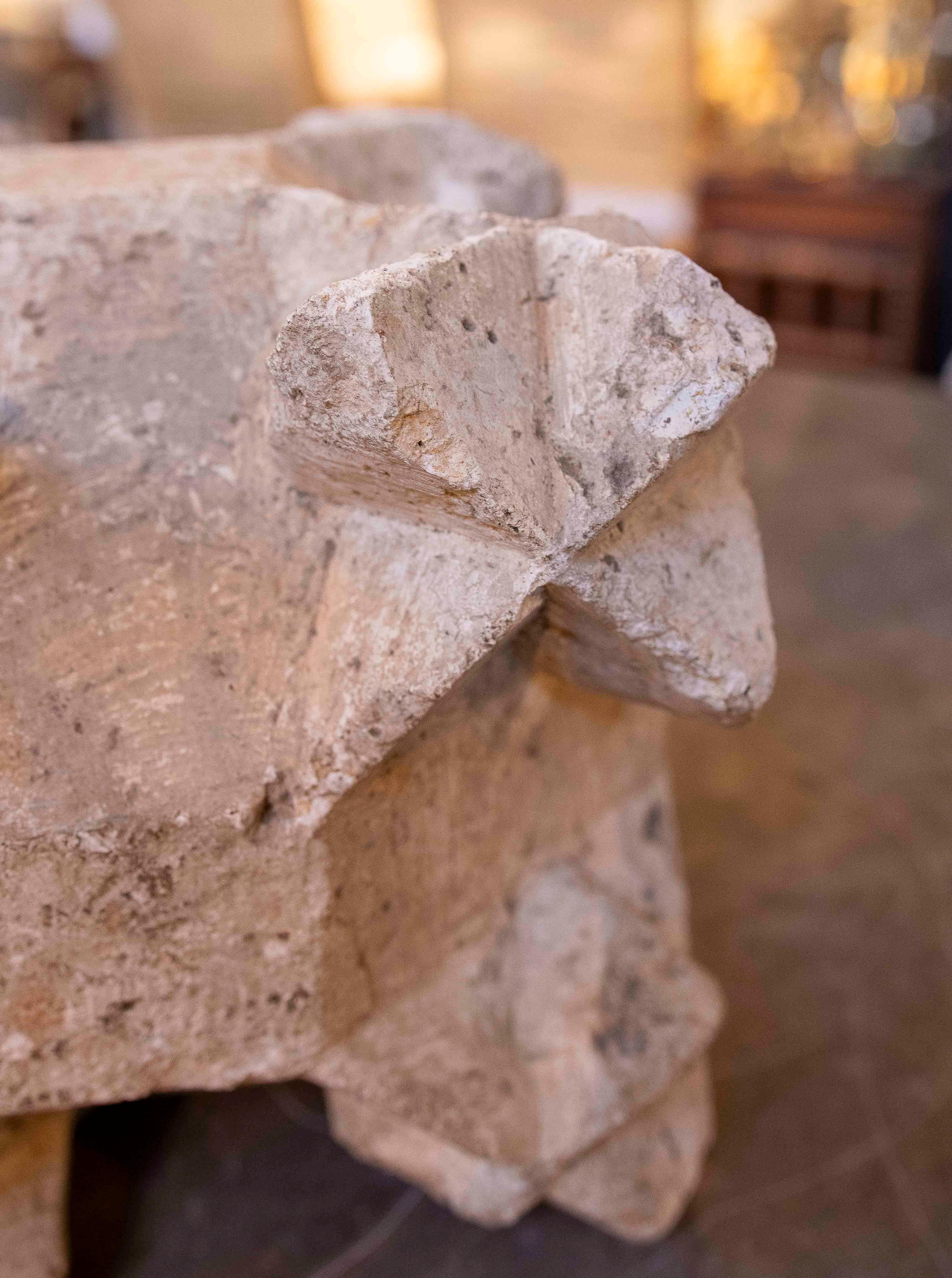 1450s Hand Carved Stone Ceiling Keystone, Gothic with Characteristic Points 7